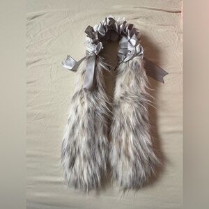 Elegant Gray Faux Fur bunny ears headband with Satin Accents and bow.